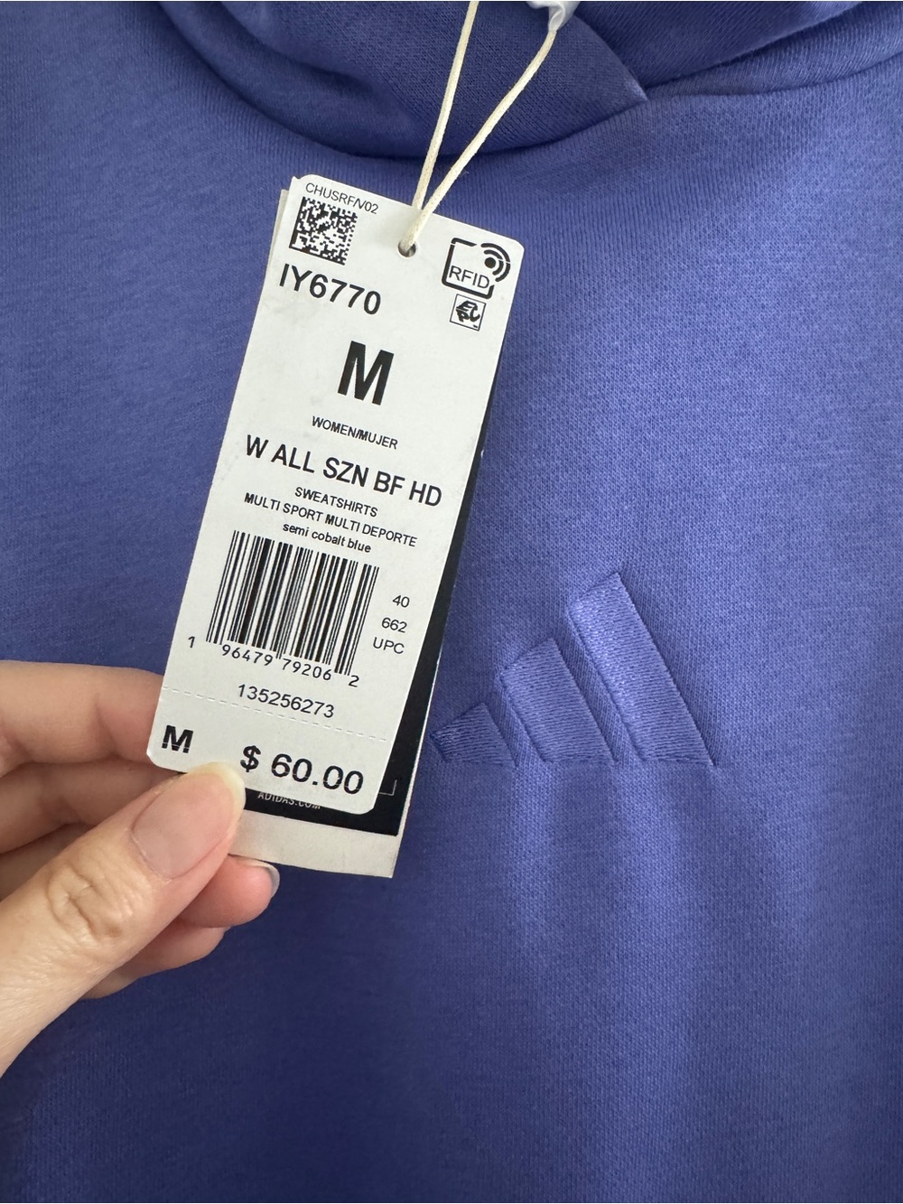NWT adidas Women's ALL SZN Fleece Boyfriend Hoodie sz M in semi cobalt blue - Picture 5 of 9